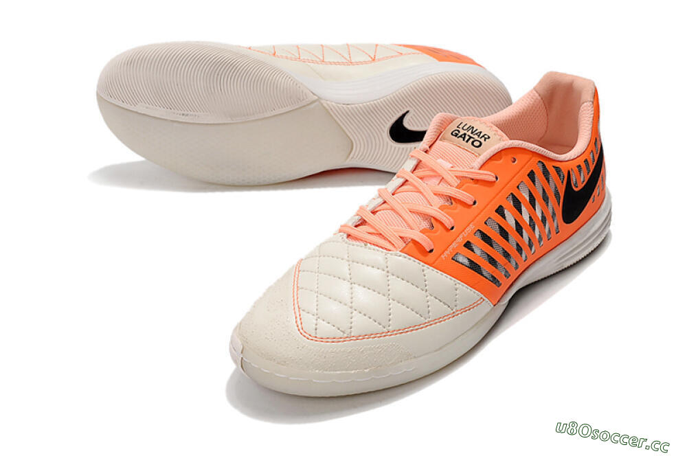 Men's Nike Lunar Gato 2 IC Indoor & Futsal Low-Tops Football Shoes - White/Orange/Black 3