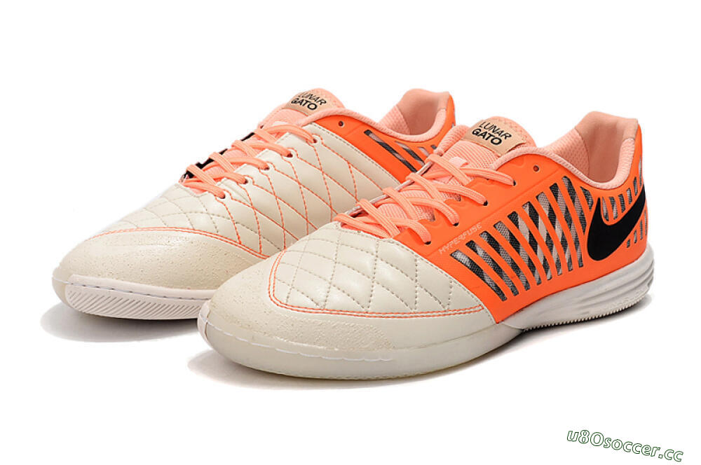 Men's Nike Lunar Gato 2 IC Indoor & Futsal Low-Tops Football Shoes - White/Orange/Black 5