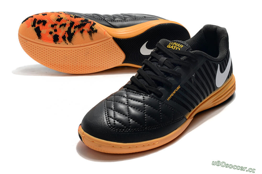Men's Nike Lunar Gato 2 IC Indoor & Futsal Low-Tops Football Shoes - Black/White/Brown 3