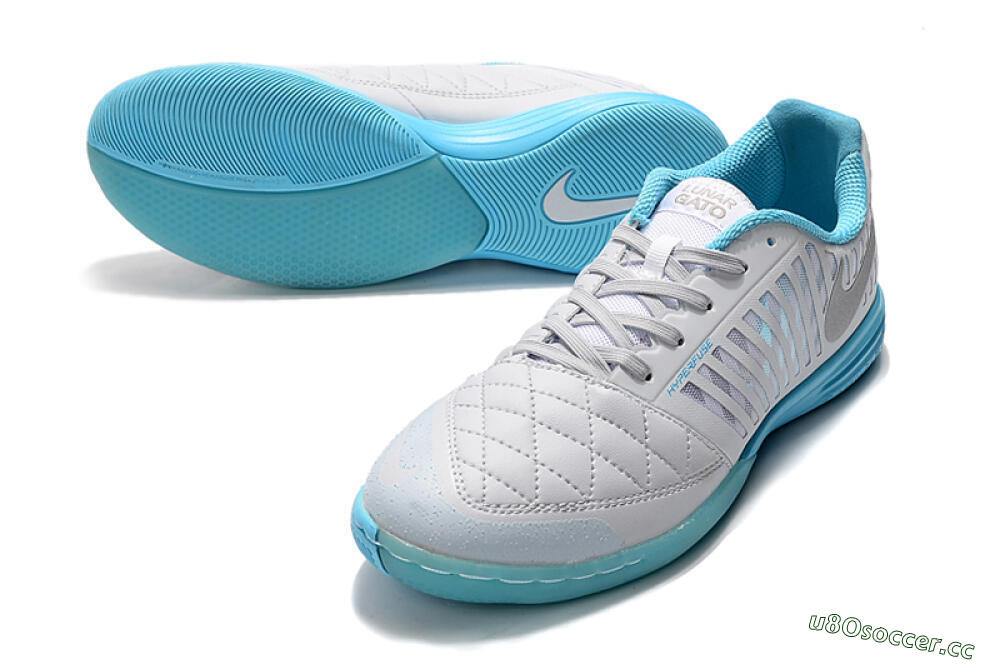 Men's Nike Lunar Gato 2 IC Indoor & Futsal Low-Tops Football Shoes - White/Silver/Jade 0