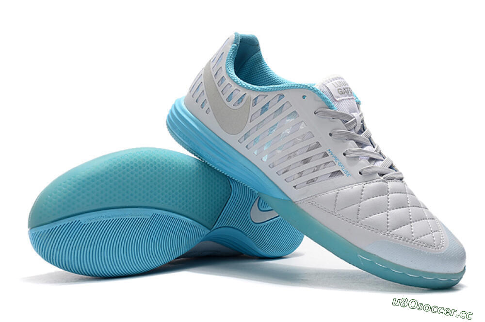 Men's Nike Lunar Gato 2 IC Indoor & Futsal Low-Tops Football Shoes - White/Silver/Jade 3