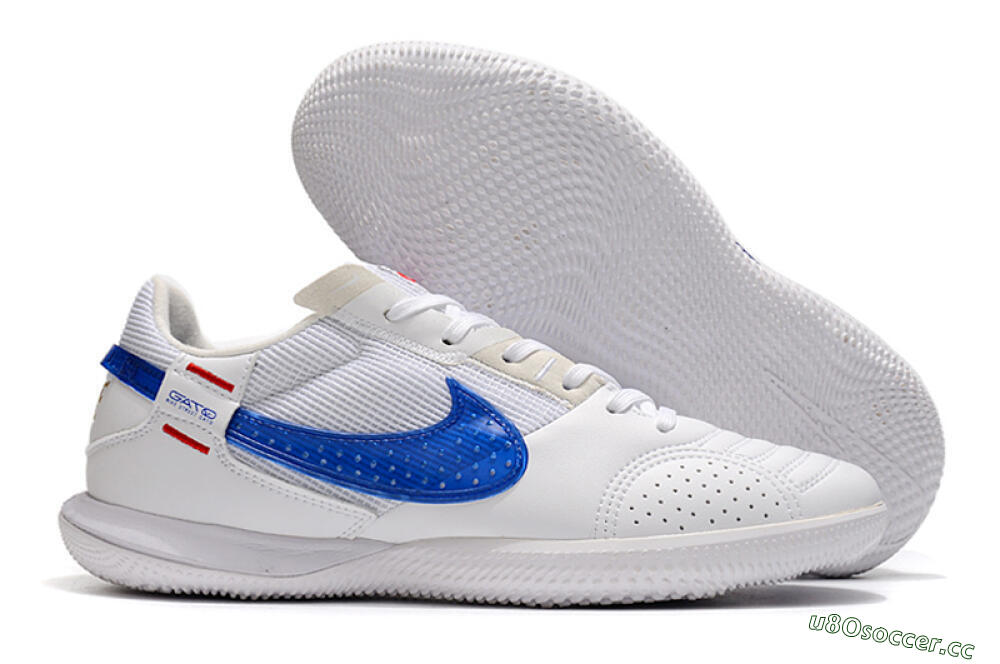 Men's Nike Street Gato IC Indoor & Futsal Low-Tops Football Shoes - White/Red/Blue 2