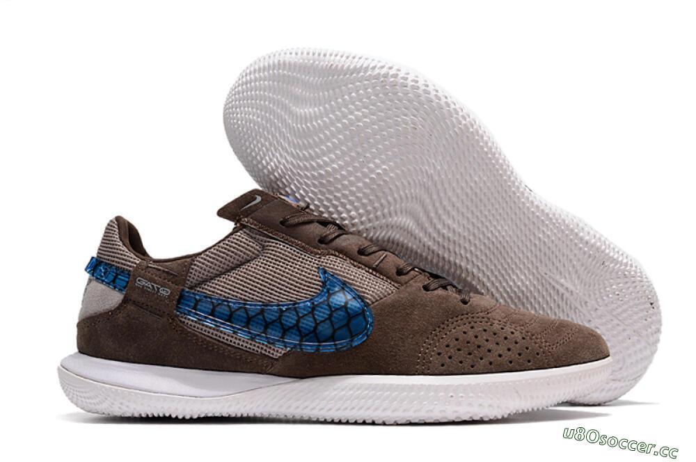 Men's Nike Street Gato IC Indoor & Futsal Low-Tops Football Shoes - Brown/Blue/White 2
