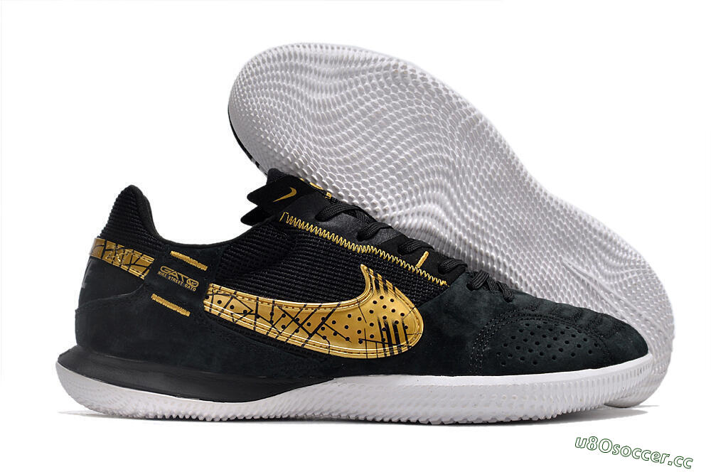 Men's Nike Street Gato IC Indoor & Futsal Low-Tops Football Shoes - Black/Gold/White 2