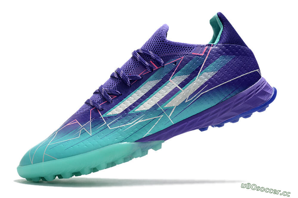 Men's Adidas X Speedflow.1 TF Artificial Turf Low-Tops Football Shoes - Jade/Silver/Purple 5