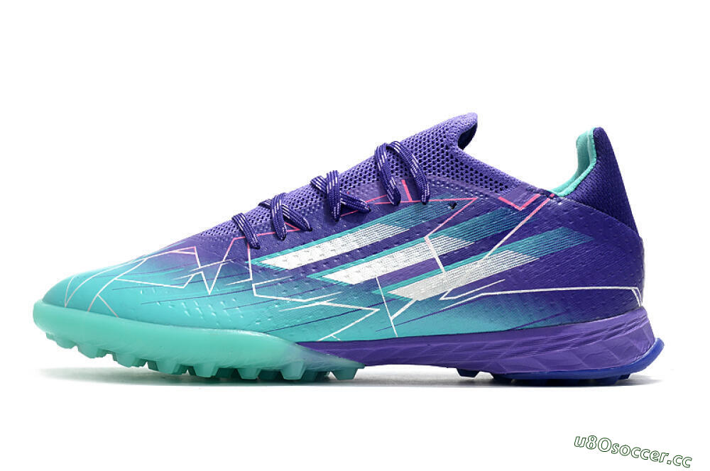 Men's Adidas X Speedflow.1 TF Artificial Turf Low-Tops Football Shoes - Jade/Silver/Purple 0
