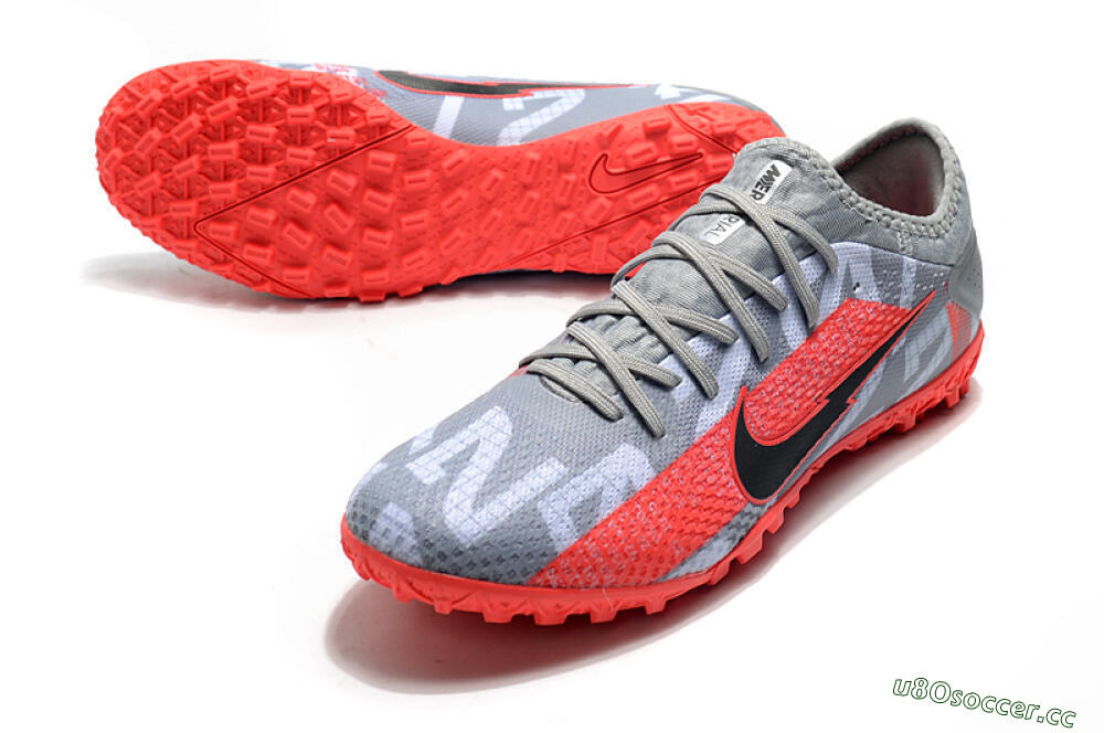 Men's Nike Mercurial Vapor 13 Pro TF Artificial Turf Low-Tops Football Shoes - Grey/Black/Red 3