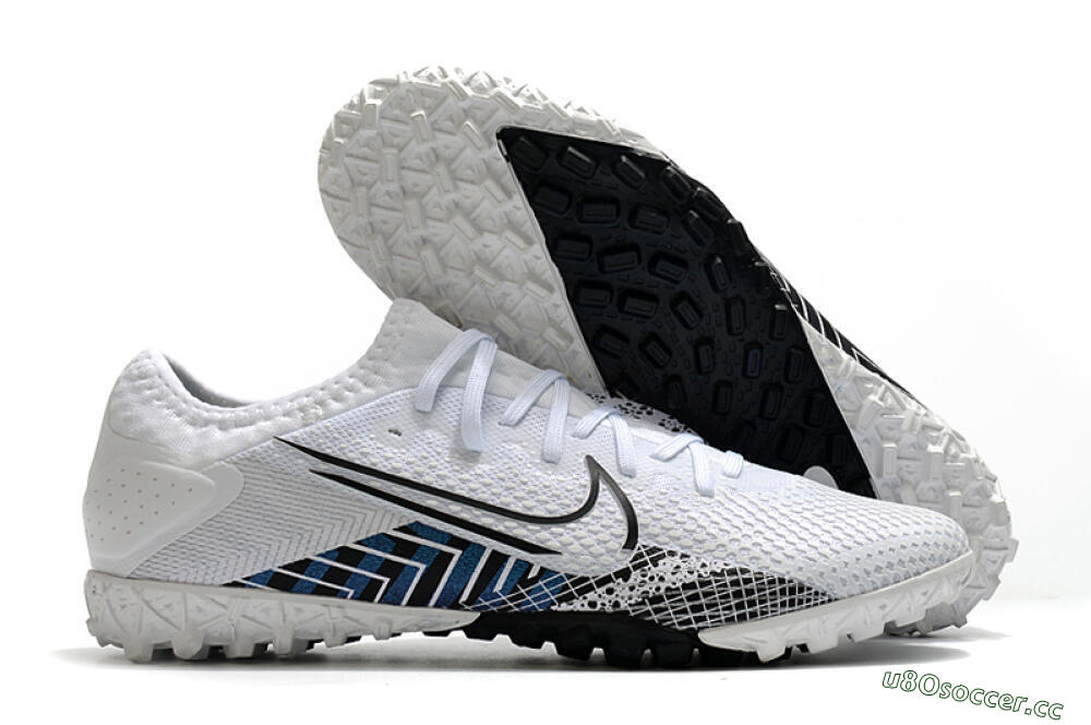Men's Nike Mercurial Vapor 13 Pro TF Artificial Turf Low-Tops Football Shoes - White/Black/Blue 2