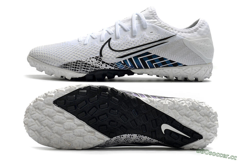 Men's Nike Mercurial Vapor 13 Pro TF Artificial Turf Low-Tops Football Shoes - White/Black/Blue 1