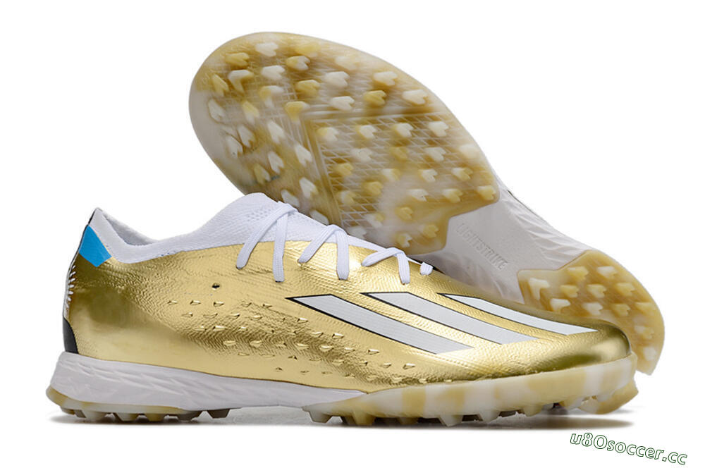 Men's Adidas X Speedportal.1 TF Artificial Turf Low-Tops Football Shoes - Gold/White/Blue 2