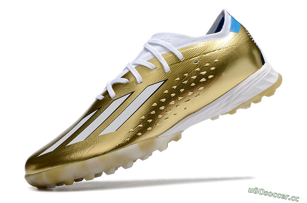 Men's Adidas X Speedportal.1 TF Artificial Turf Low-Tops Football Shoes - Gold/White/Blue 5