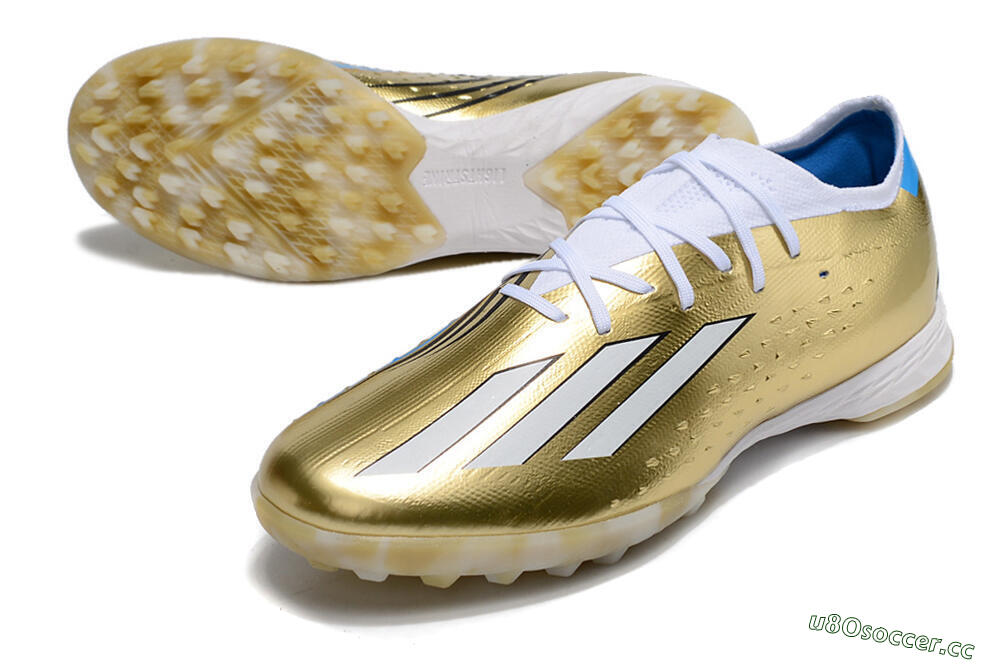 Men's Adidas X Speedportal.1 TF Artificial Turf Low-Tops Football Shoes - Gold/White/Blue 3