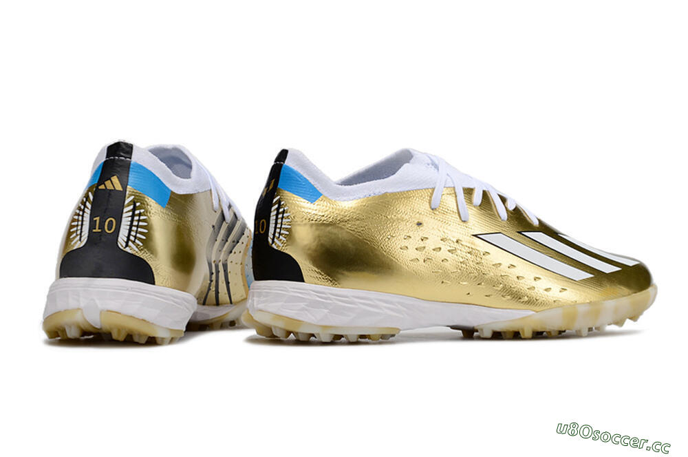 Men's Adidas X Speedportal.1 TF Artificial Turf Low-Tops Football Shoes - Gold/White/Blue 6