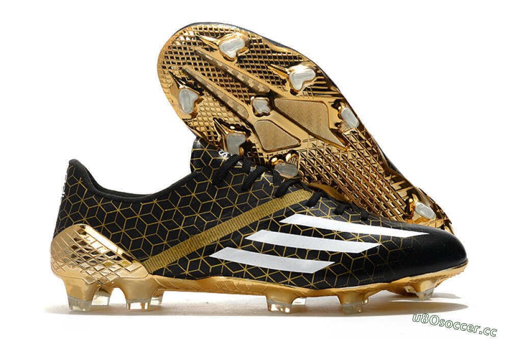 Men's Adidas F50 Adizero Ghosted FG Firm Ground Low-Tops Football Boots - Black/White/Gold 2