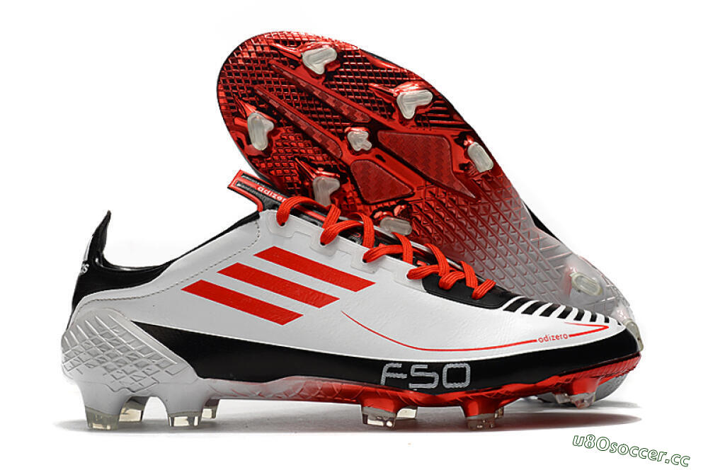 Men's Adidas F50 Adizero Ghosted FG Firm Ground Low-Tops Football Boots - White/Red/Black 2