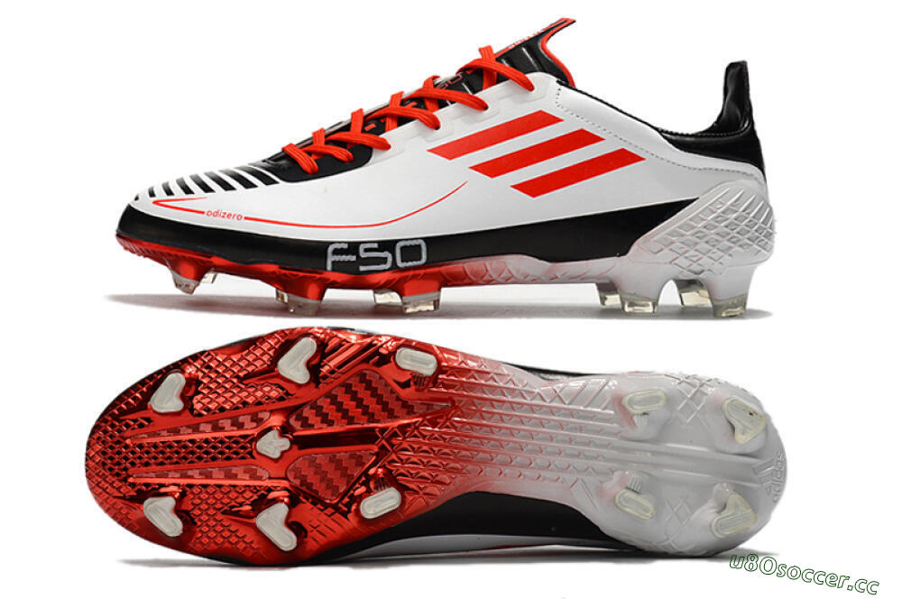 Men's Adidas F50 Adizero Ghosted FG Firm Ground Low-Tops Football Boots - White/Red/Black 1
