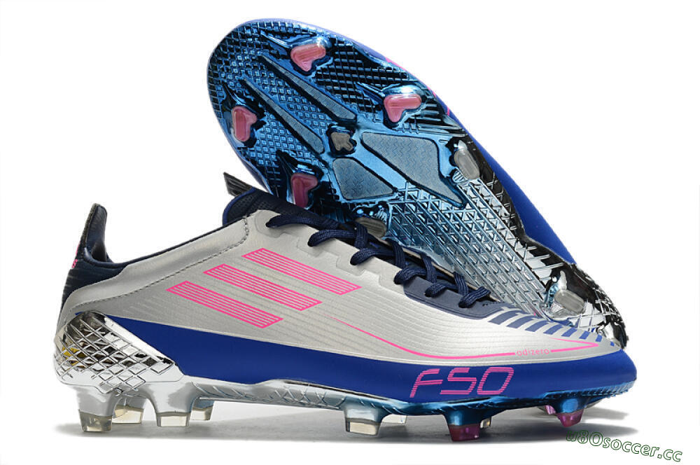 Men's Adidas F50 Adizero Ghosted FG Firm Ground Low-Tops Football Boots - Silver/Pink/Blue 2