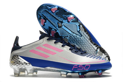 Men's Adidas F50 Adizero Ghosted FG Firm Ground Low-Tops Football Boots - Silver/Pink/Blue