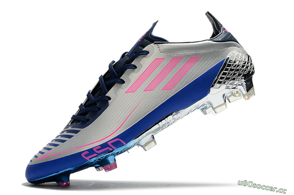 Men's Adidas F50 Adizero Ghosted FG Firm Ground Low-Tops Football Boots - Silver/Pink/Blue 5