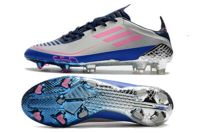 Men's Adidas F50 Adizero Ghosted FG Firm Ground Low-Tops Football Boots - Silver/Pink/Blue