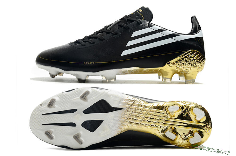 Men's Adidas F50 Adizero Ghosted FG Firm Ground Low-Tops Football Boots - Black/White/Gold 1