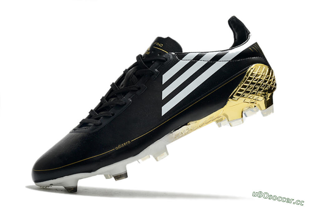 Men's Adidas F50 Adizero Ghosted FG Firm Ground Low-Tops Football Boots - Black/White/Gold 5