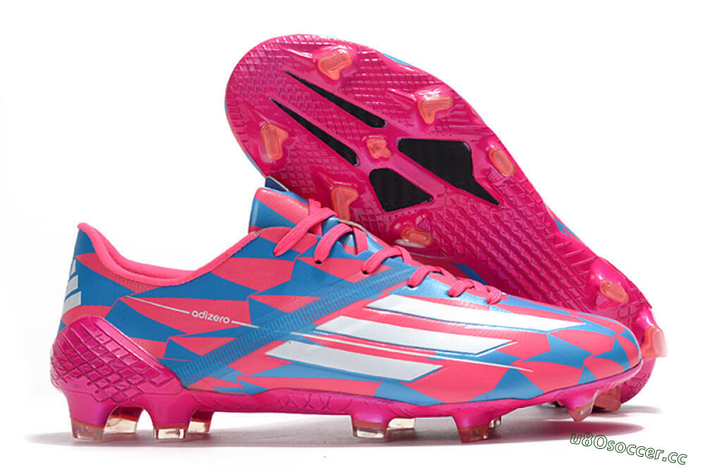 Men's Adidas F50 Adizero Ghosted FG Firm Ground Low-Tops Football Boots - Pink/White/Blue 2