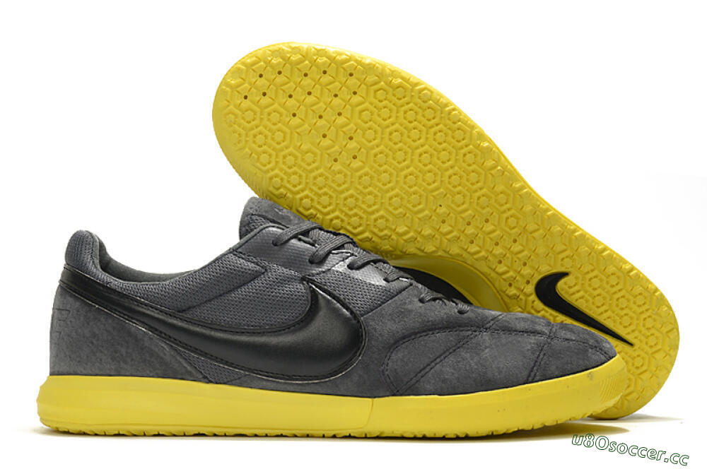 Men's Nike Premier 2 Sala IC Indoor & Futsal Low-Tops Football Shoes - Grey/Black/Yellow 2
