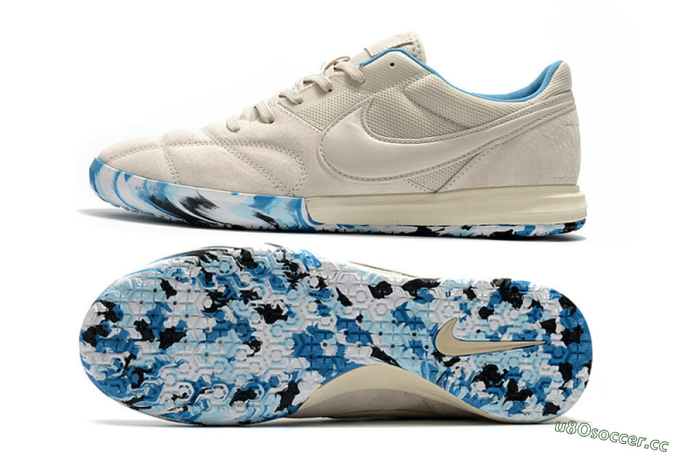 Men's Nike Premier 2 Sala IC Indoor & Futsal Low-Tops Football Shoes - Beige/White/Blue 1