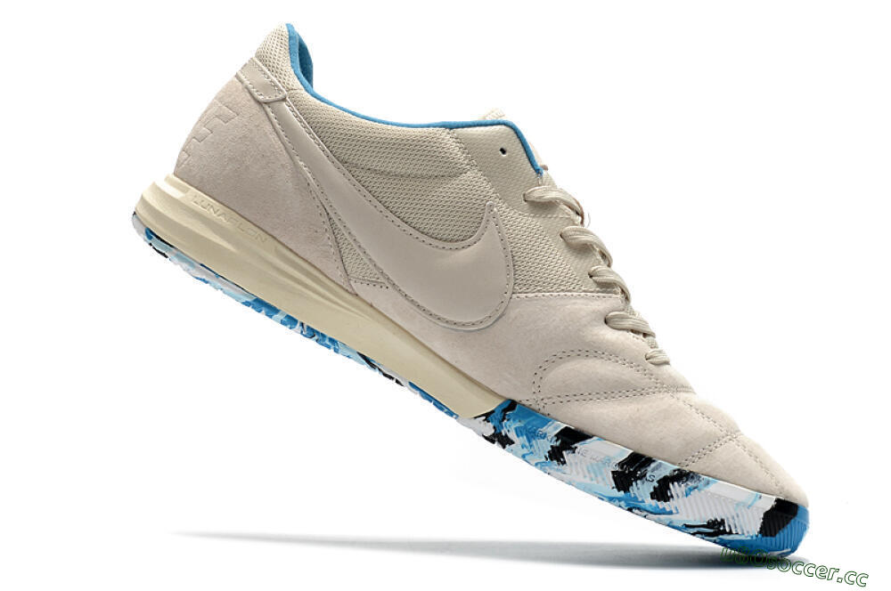 Men's Nike Premier 2 Sala IC Indoor & Futsal Low-Tops Football Shoes - Beige/White/Blue 4