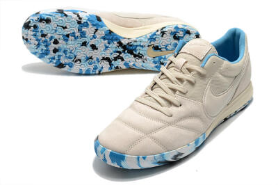 Men's Nike Premier 2 Sala IC Indoor & Futsal Low-Tops Football Shoes - Beige/White/Blue