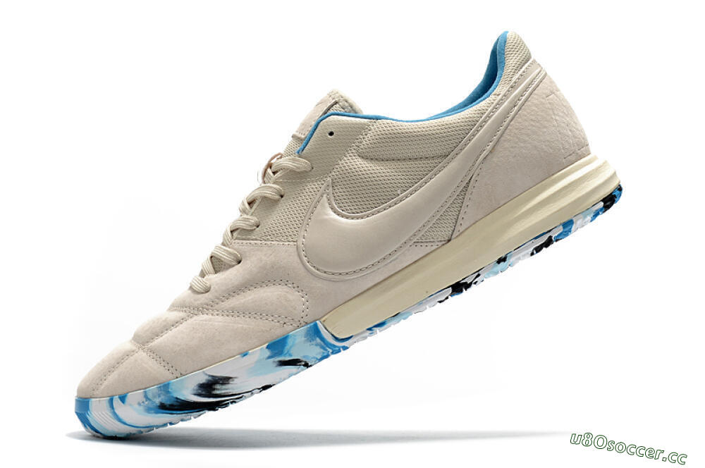 Men's Nike Premier 2 Sala IC Indoor & Futsal Low-Tops Football Shoes - Beige/White/Blue 5