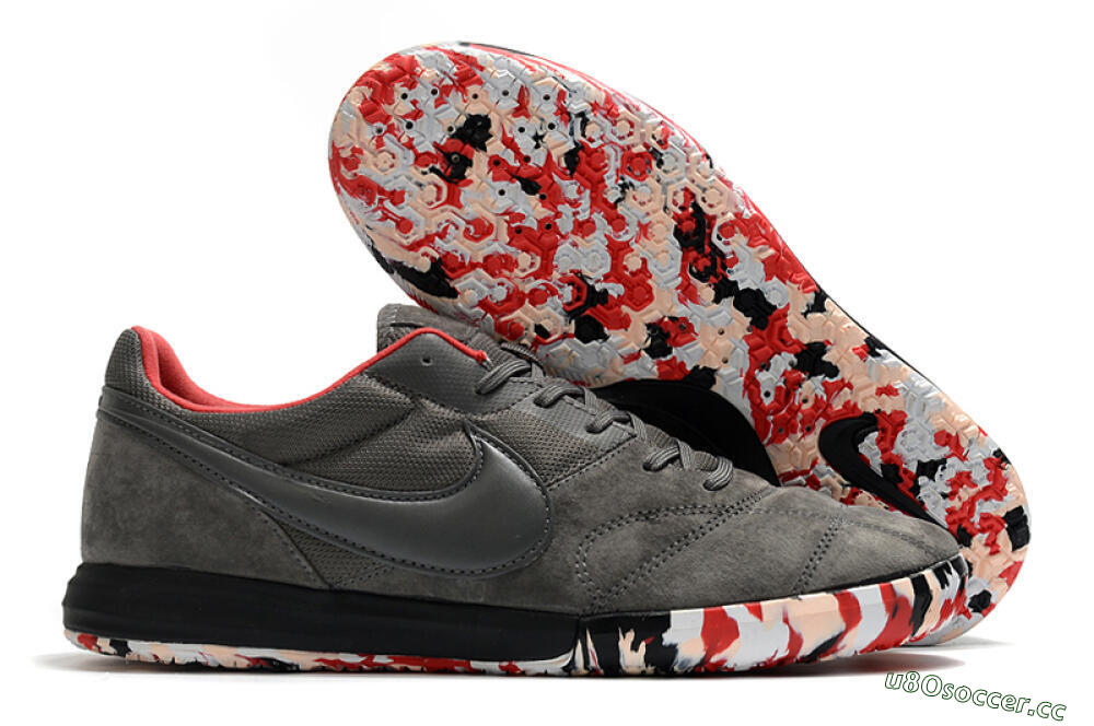 Men's Nike Premier 2 Sala IC Indoor & Futsal Low-Tops Football Shoes - Grey/White/Red 2
