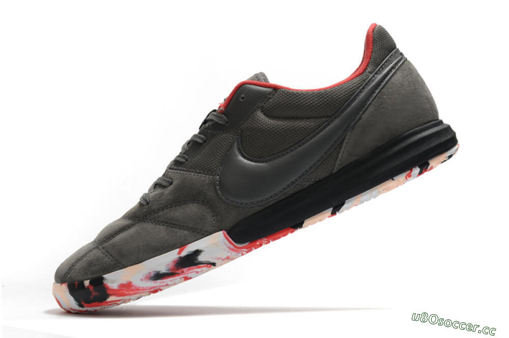 Men's Nike Premier 2 Sala IC Indoor & Futsal Low-Tops Football Shoes - Grey/White/Red 5