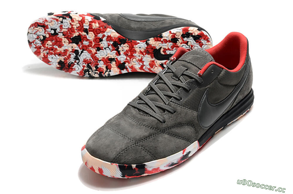 Men's Nike Premier 2 Sala IC Indoor & Futsal Low-Tops Football Shoes - Grey/White/Red 3