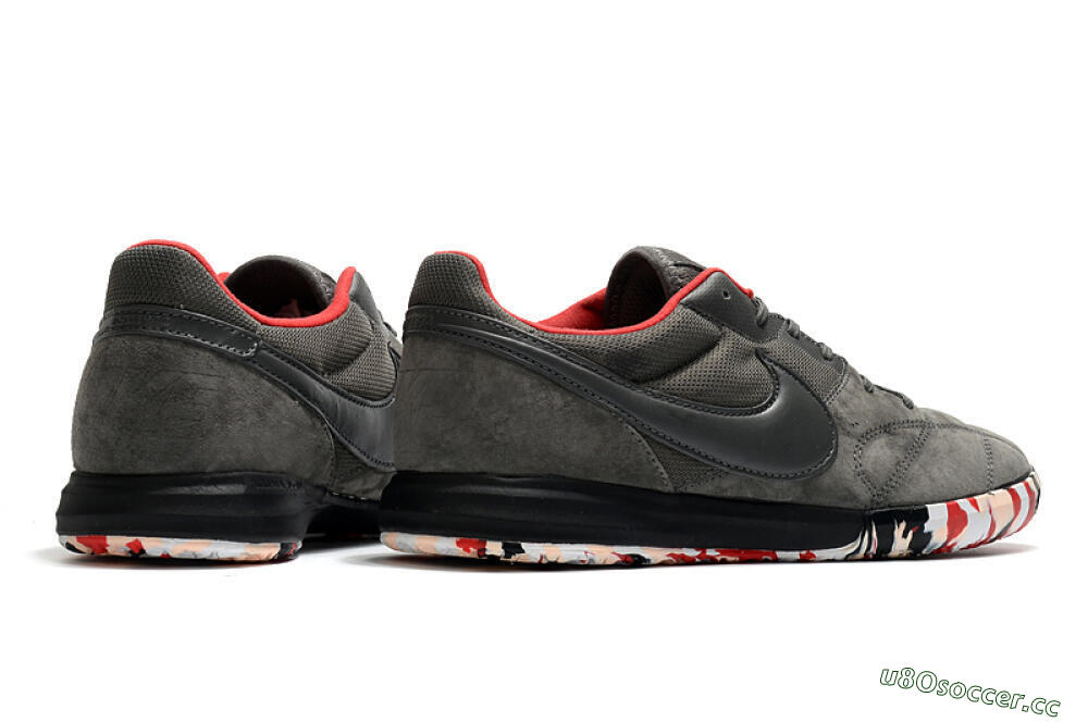 Men's Nike Premier 2 Sala IC Indoor & Futsal Low-Tops Football Shoes - Grey/White/Red 6