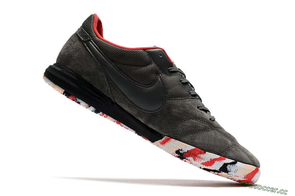 Men's Nike Premier 2 Sala IC Indoor & Futsal Low-Tops Football Shoes - Grey/White/Red 4