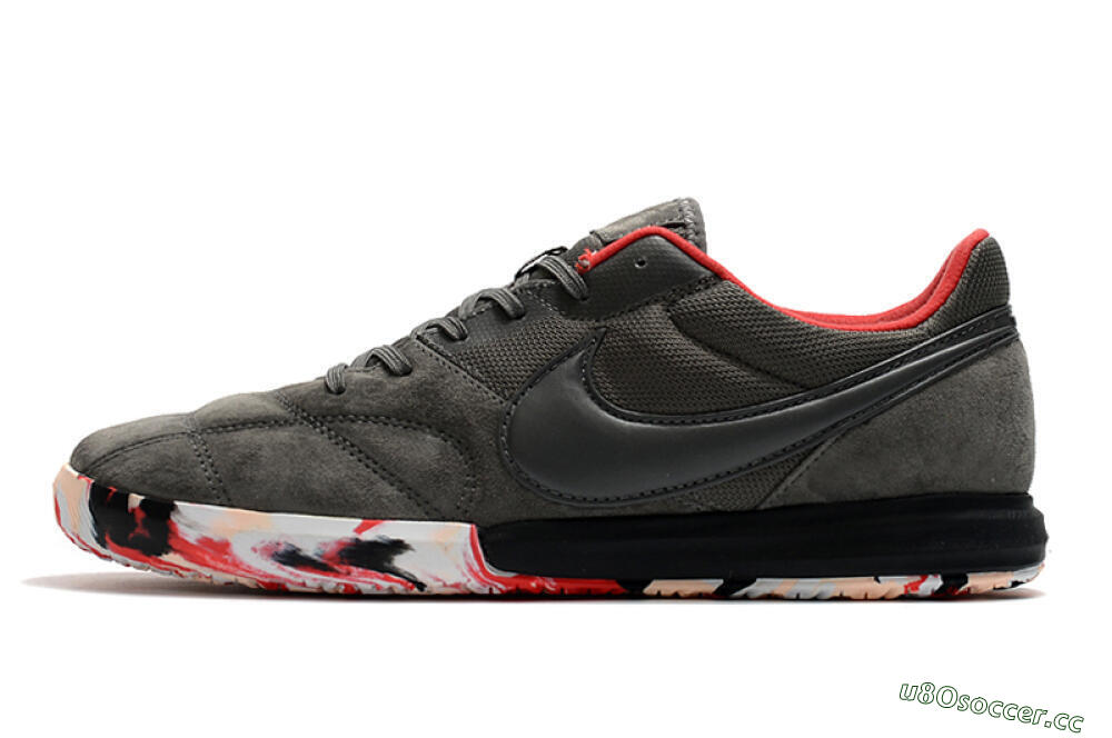 Men's Nike Premier 2 Sala IC Indoor & Futsal Low-Tops Football Shoes - Grey/White/Red 0