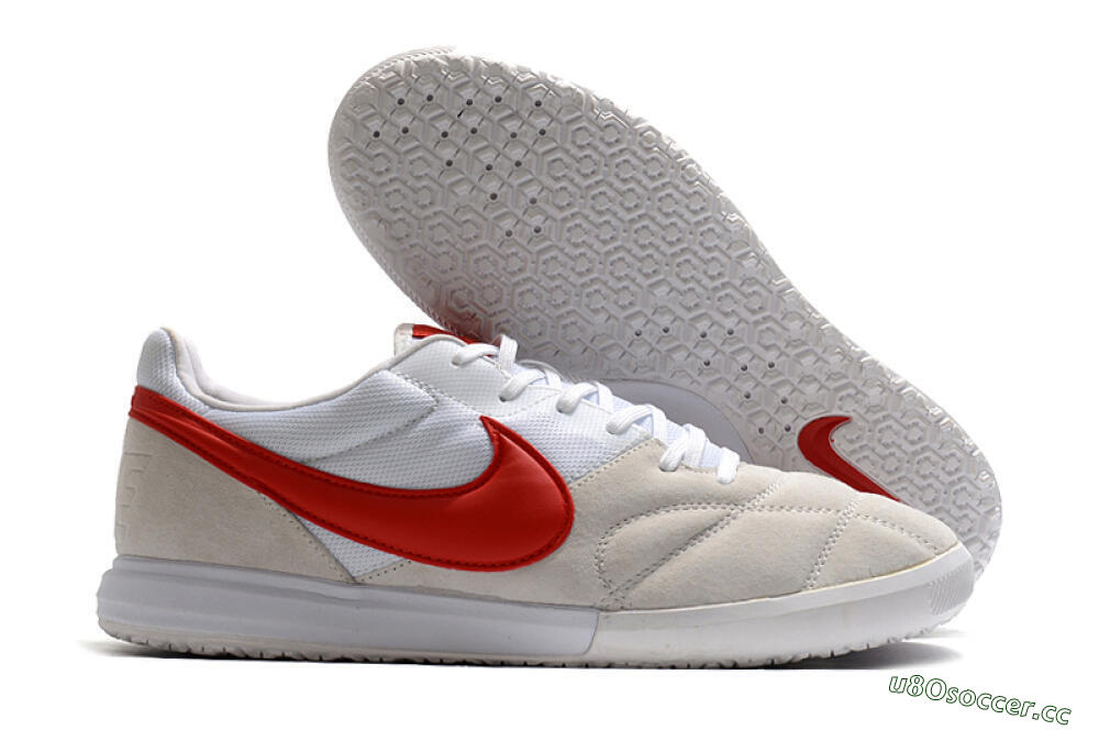 Men's Nike Premier 2 Sala IC Indoor & Futsal Low-Tops Football Shoes - Grey/White/Red 2