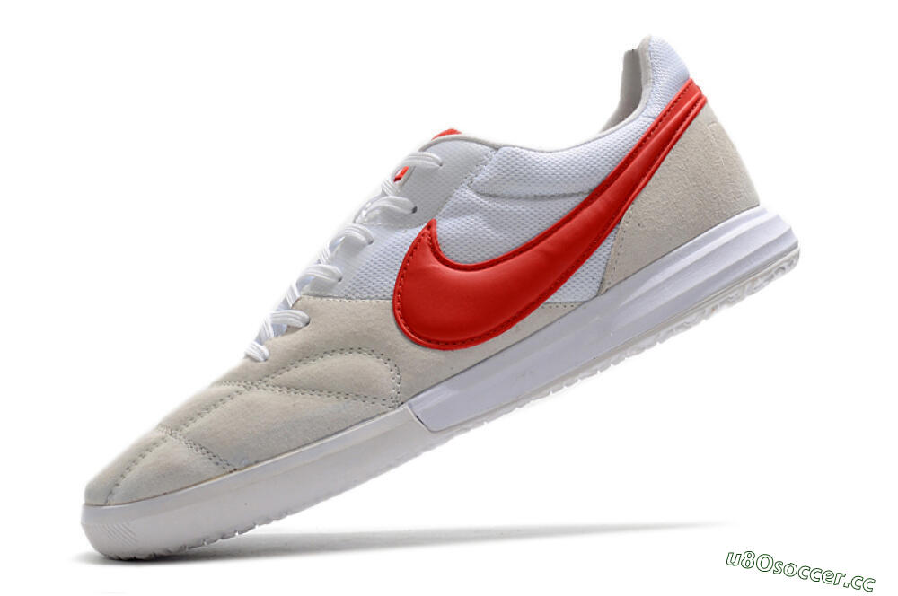 Men's Nike Premier 2 Sala IC Indoor & Futsal Low-Tops Football Shoes - Grey/White/Red 5