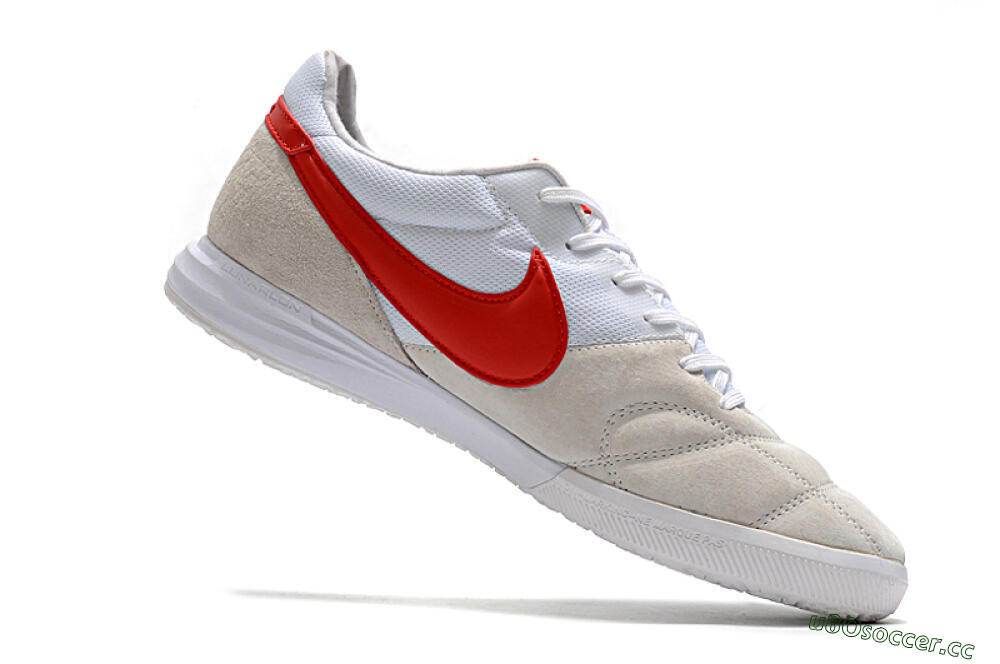 Men's Nike Premier 2 Sala IC Indoor & Futsal Low-Tops Football Shoes - Grey/White/Red 4