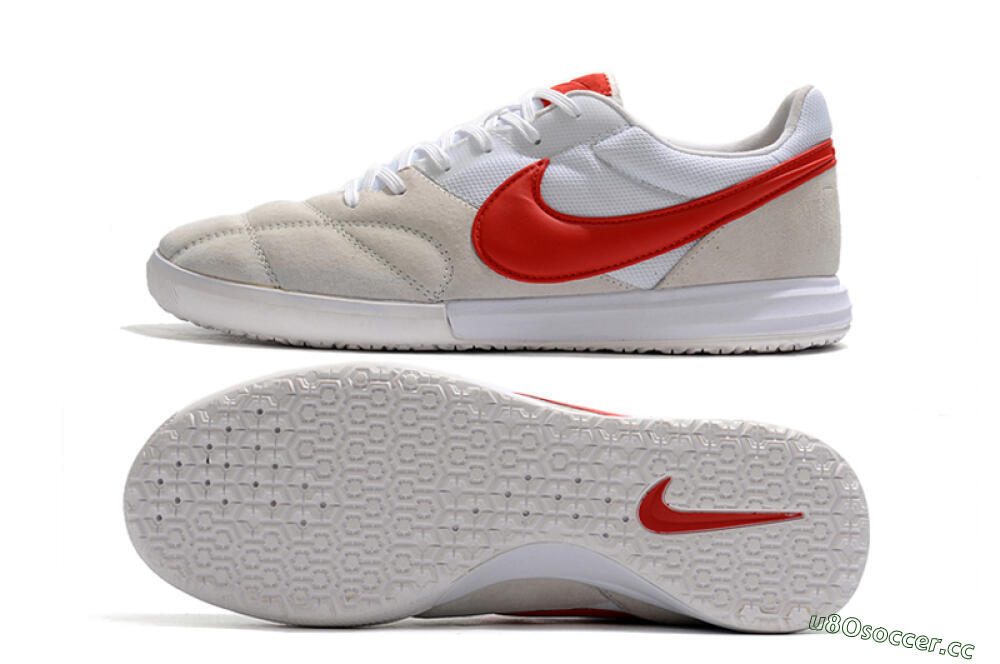 Men's Nike Premier 2 Sala IC Indoor & Futsal Low-Tops Football Shoes - Grey/White/Red 1