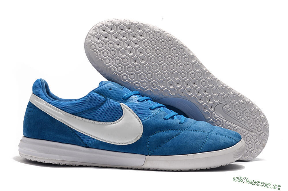 Men's Nike Premier 2 Sala IC Indoor & Futsal Low-Tops Football Shoes - Blue/White 2