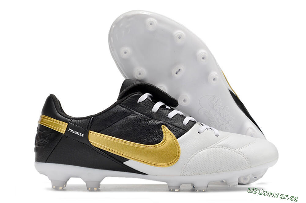 Men's Nike The Premier 3 FG Firm Ground Low-Tops Football Boots - White/Gold/Black 2
