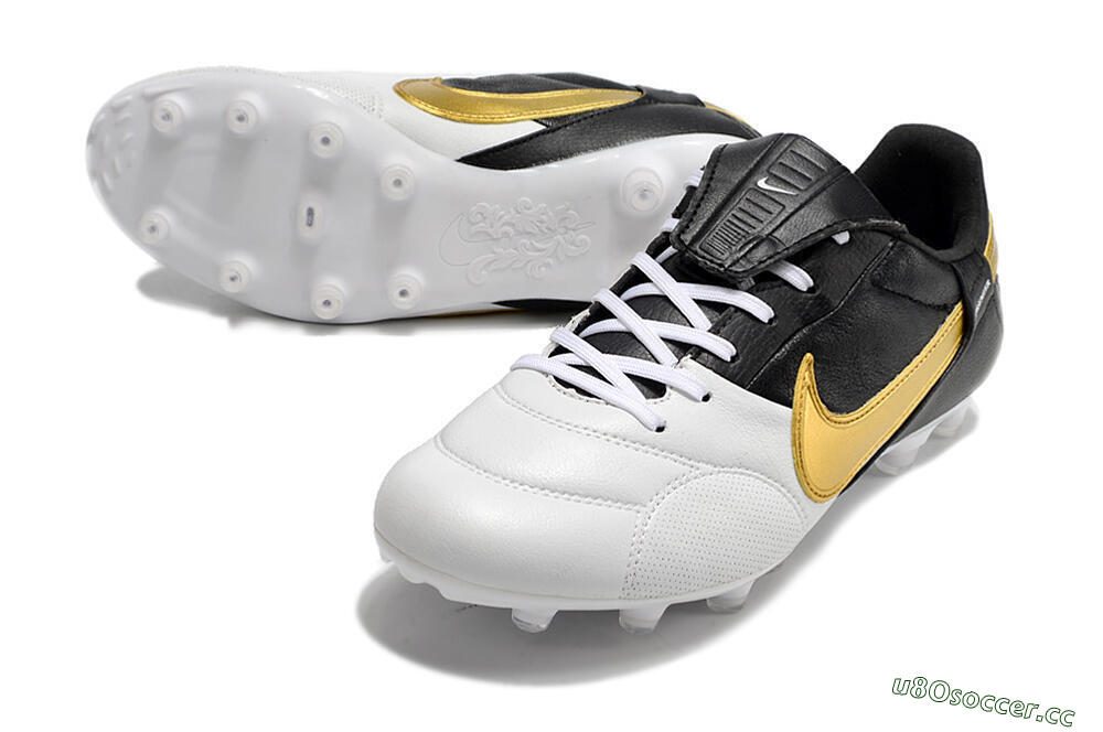 Men's Nike The Premier 3 FG Firm Ground Low-Tops Football Boots - White/Gold/Black 3