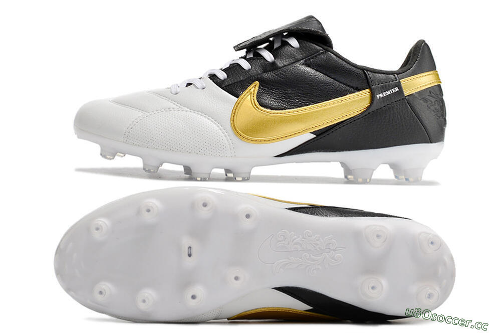 Men's Nike The Premier 3 FG Firm Ground Low-Tops Football Boots - White/Gold/Black 1