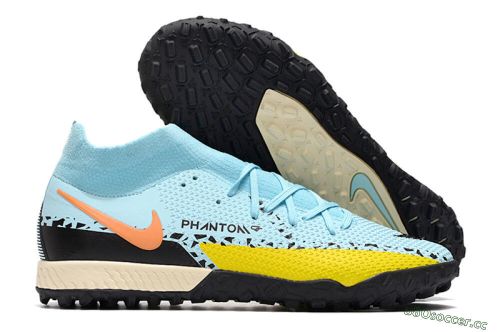 Men's Nike Phantom GT Pro TF Artificial Turf High-Tops Football Shoes - Blue/Yellow/Pink 2