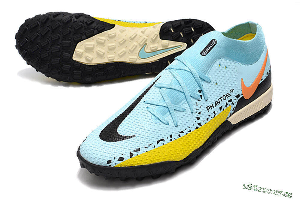 Men's Nike Phantom GT Pro TF Artificial Turf High-Tops Football Shoes - Blue/Yellow/Pink 3