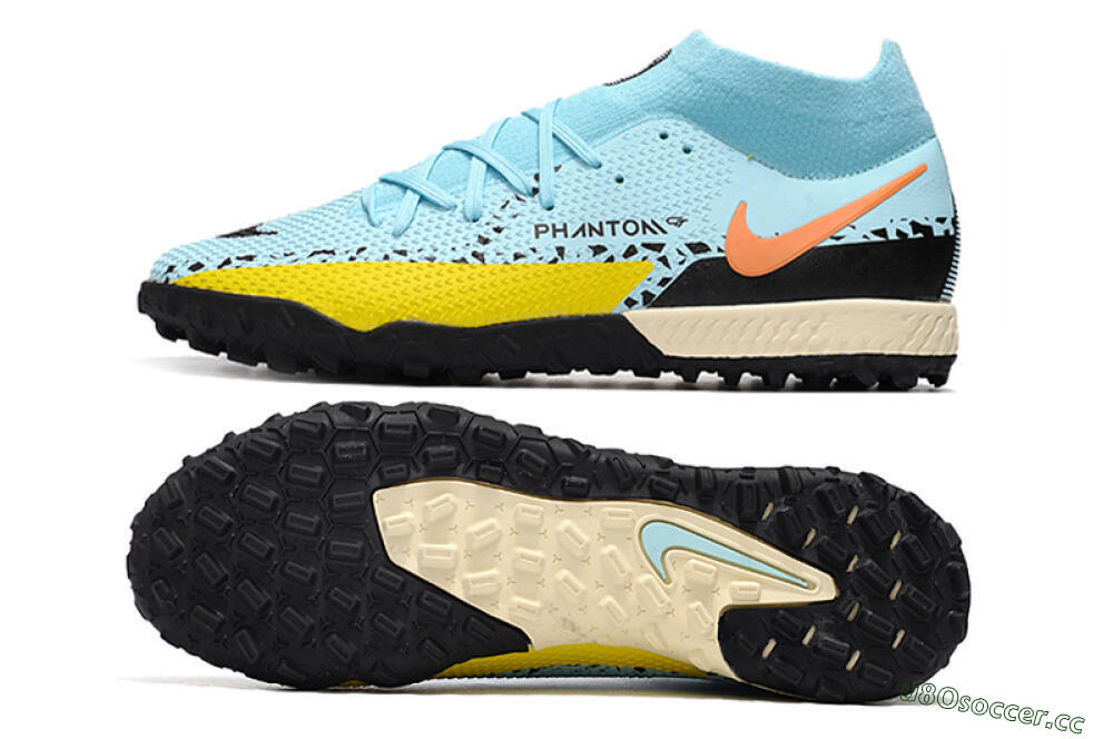 Men's Nike Phantom GT Pro TF Artificial Turf High-Tops Football Shoes - Blue/Yellow/Pink 1
