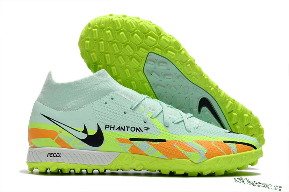 Men's Nike Phantom GT Pro TF Artificial Turf High-Tops Football Shoes - Jade/Yellow/Orange/Black 2